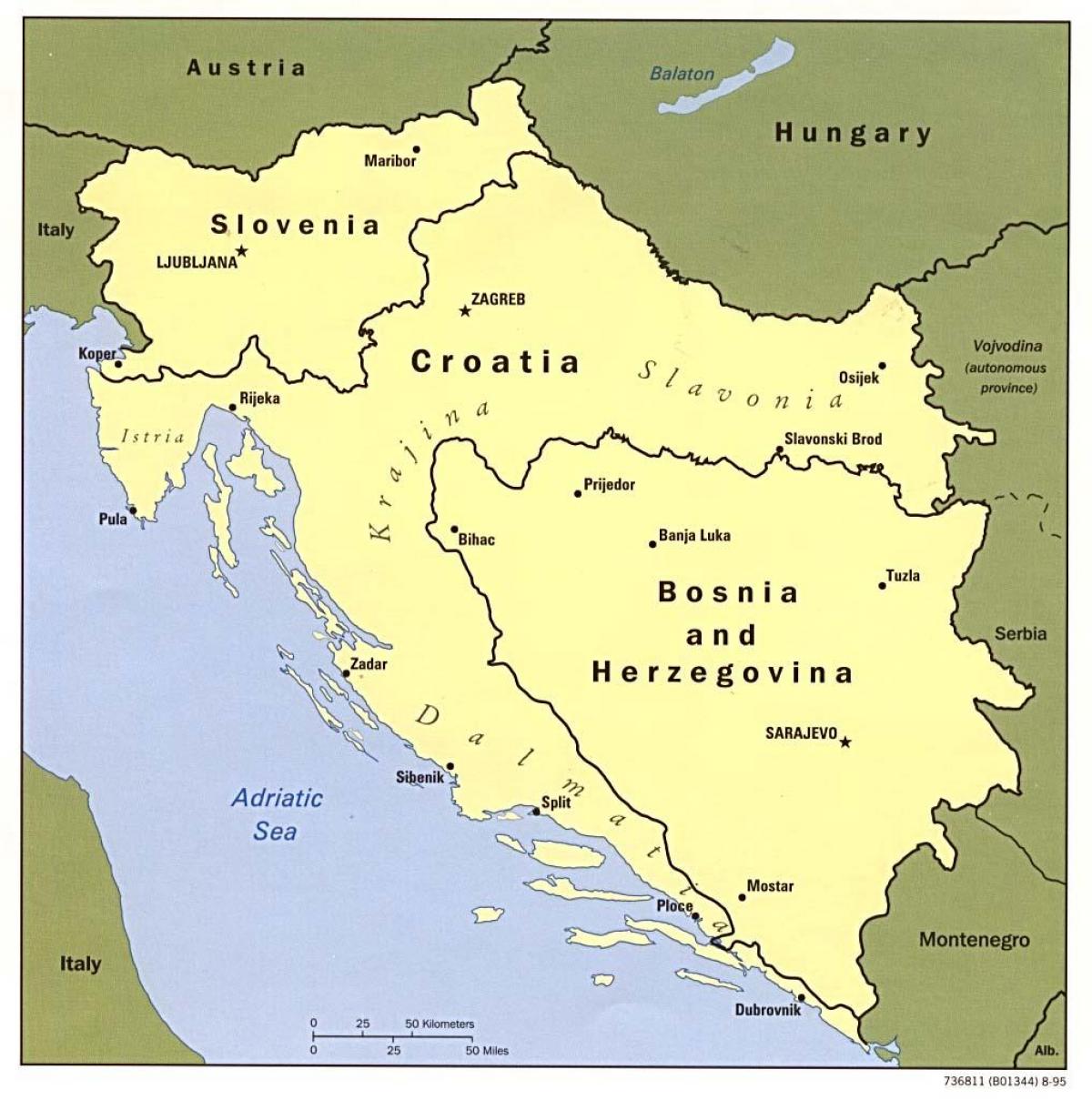 의 지도 보스니아 헤르체고비나와 주변 국가